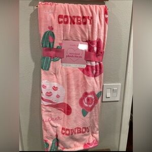 Pink Cowboy Oversized Plush Throw Valentine’s Day Cactus Hearts